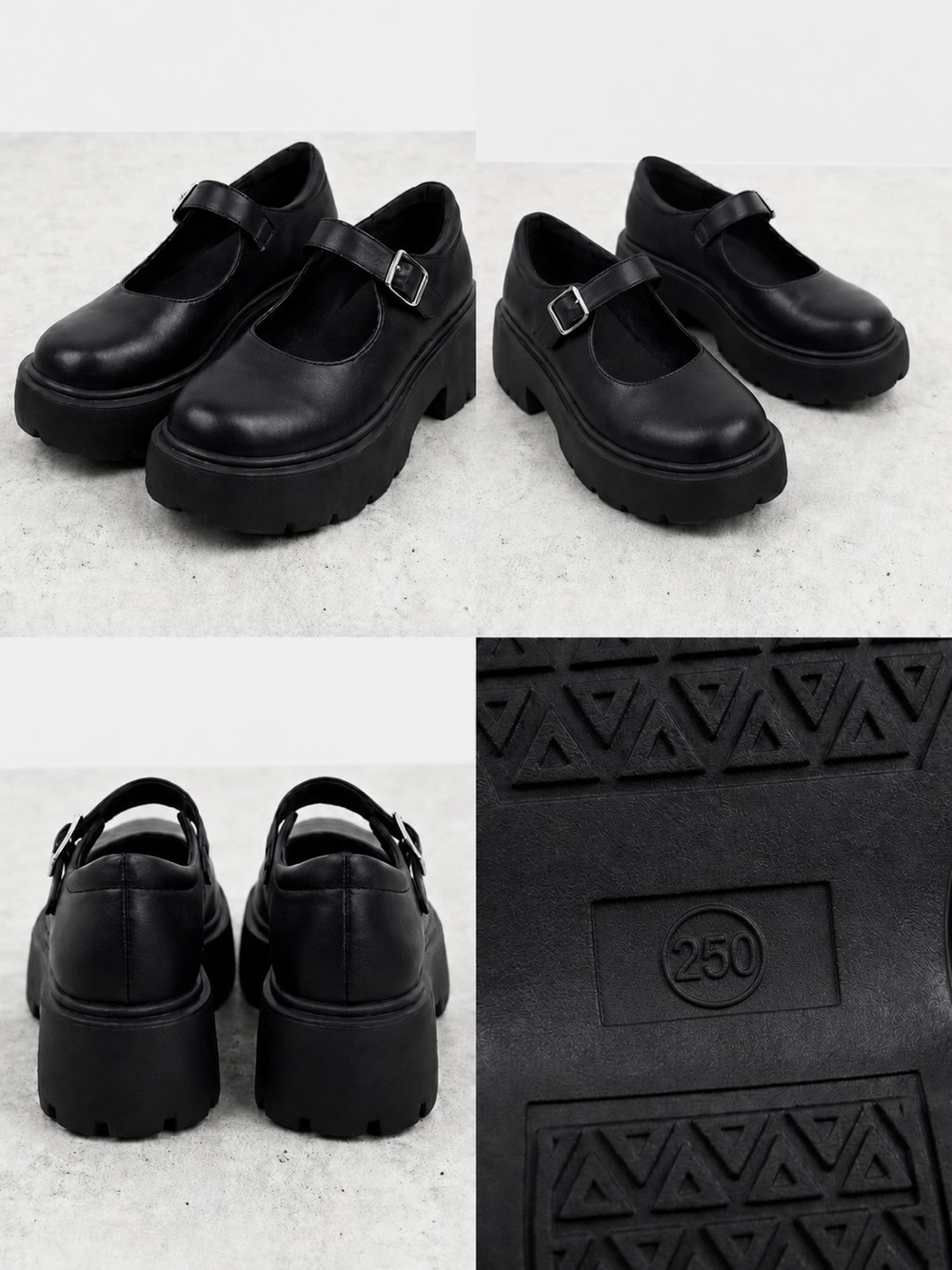 Chunky Mary Jane Platform Vegan Faux Leather Shoes - Black
